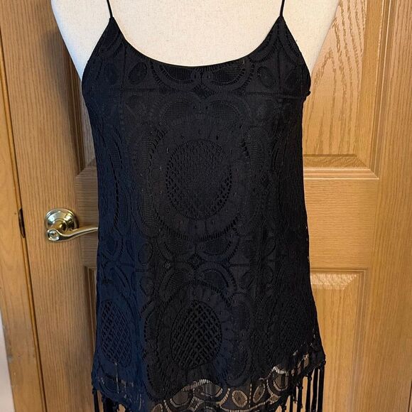 Blu Pepper Black Lace Fringe Tank Top Small - Picture 2 of 6